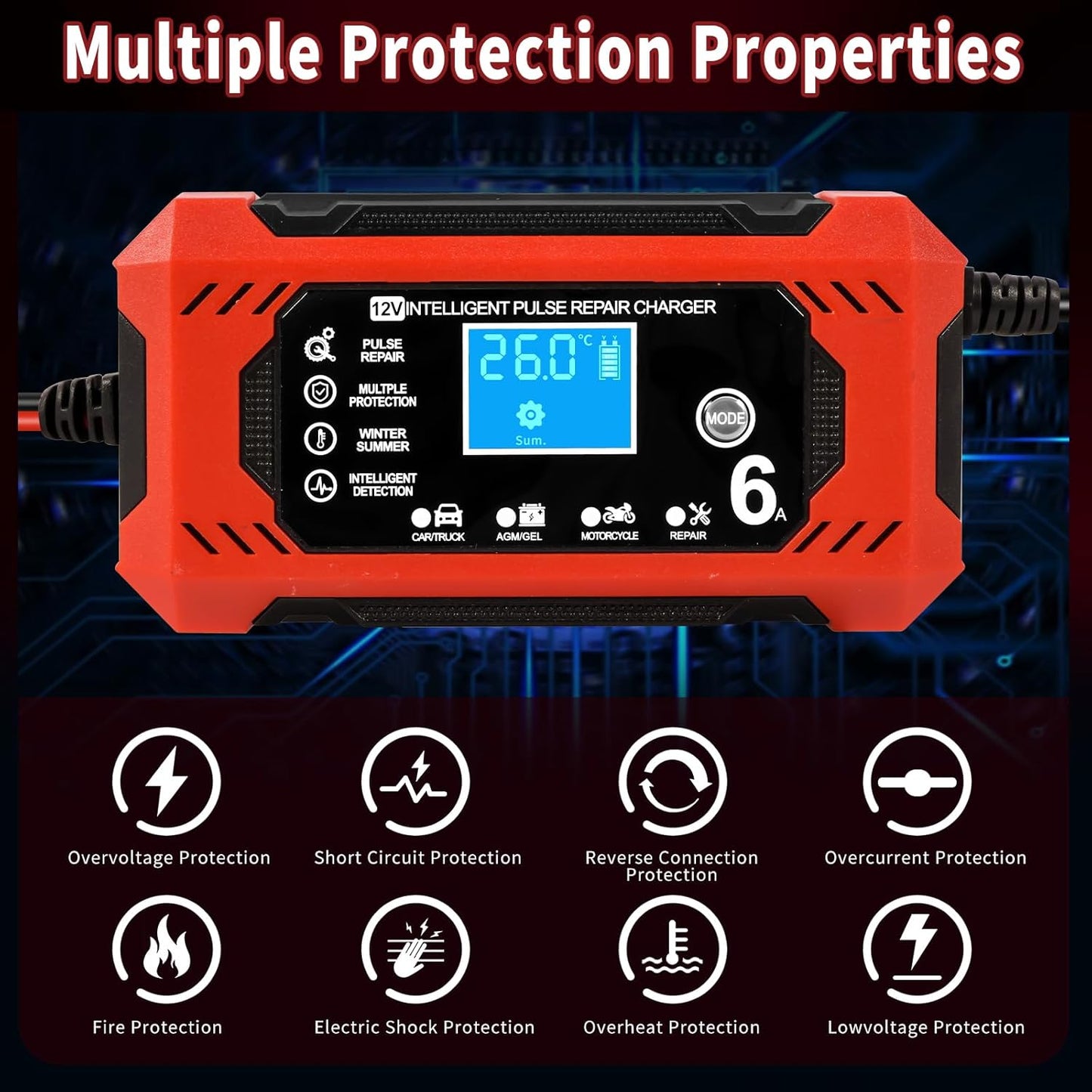 Chargeur de batterie de voiture 12V 6a